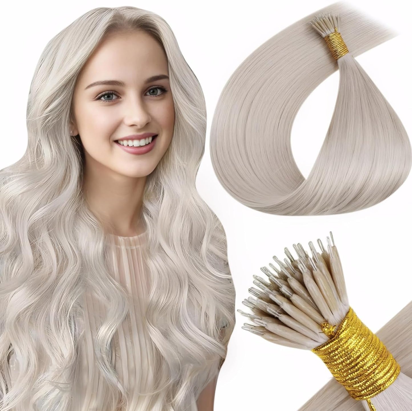 Luxury Nano Ring Hair Extensions Ice Blonde Colour